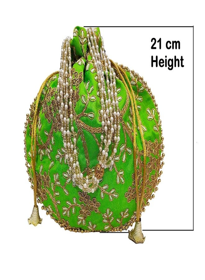athizay Potli bag (Pack of 3 Potli) Rani,Pink And Light Green Matka Designer Potli handbags for Women and Girls - Image 3